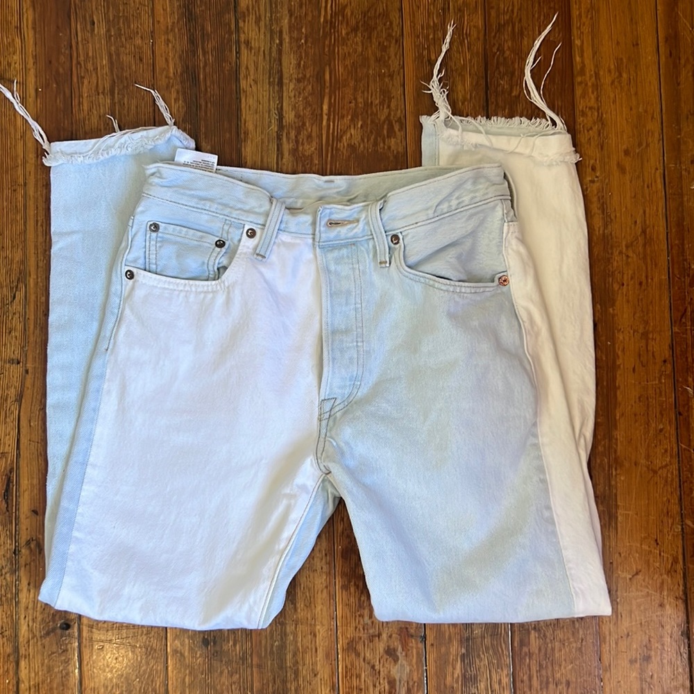 Levi's Two-Tone Light Blue and White High-Rise Jeans